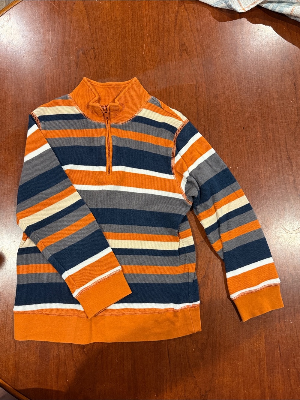 Boys Striped Half-Zip Shirt- Orange & Navy Size 7